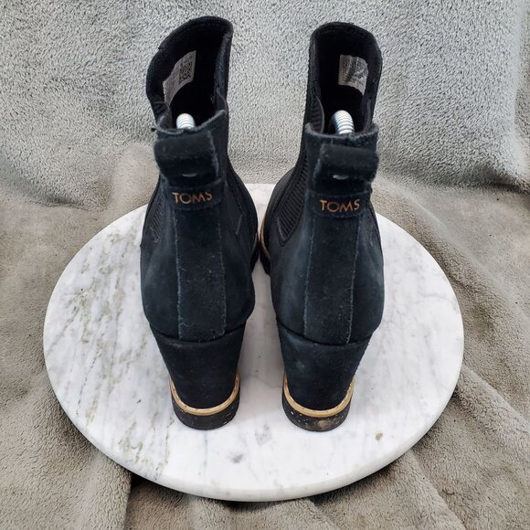 Toms Shoes Womens Size 8.5 Maddie Black Leather and Suede Wedge Ankle Boots - Picture 7 of 8